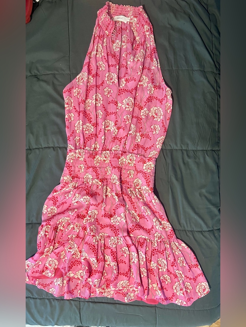 A.L.C. Pink Floral Smocked-Neck Blouse - Picture 6 of 7